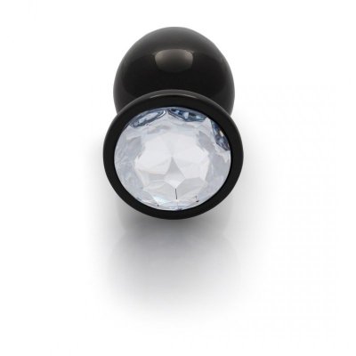 Round Gem Butt Plug - Large - Gunmetal/Diamond