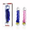 Szklane dildo z wypustkami zakrzywione niebieskie 17 cm