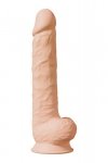 Naturalny penis dildo z przyssawką i jądrami czarny wielki  XXXL 38 cm