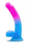Różowo niebieski penis na przyssawce dildo 19 cm