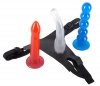 Zestaw strap-on stringi trzy różne kolorowe penisy dildo na pasku