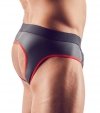 Błyszczące neoprenowe jockstrapy z zamkiem rozpinane czerwone przeszycie Men´s Jock M