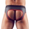 Błyszczące neoprenowe jockstrapy z zamkiem rozpinane czerwone przeszycie Men´s Jock L