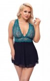 Błękitno - czarna koszulka babydoll Cottelli 2XL