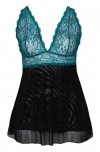 Błękitno - czarna koszulka babydoll Cottelli 3XL