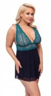 Błękitno - czarna koszulka babydoll Cottelli 4XL