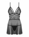 Obsessive koszulka nocna 838-BAB-1 babydoll i stringi czarna  S/M