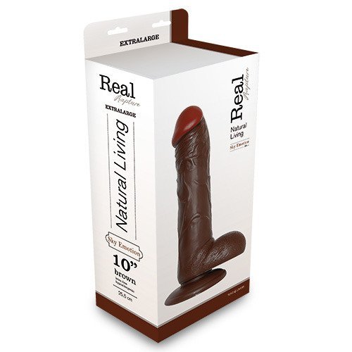 Duże grube dildo z jądrami na przyssawce brązowe 25 cm