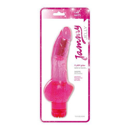 Żelowe dildo wibrujące z brokatem 22 cm