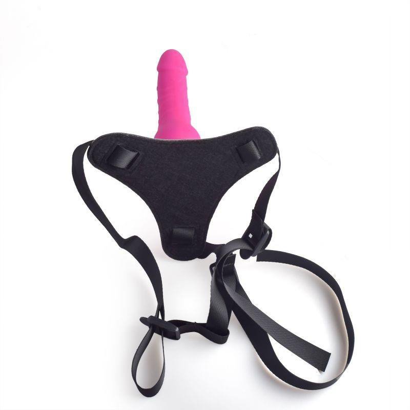Regulowany strapon dildo na pasku sztuczny różowy penis 14 cm