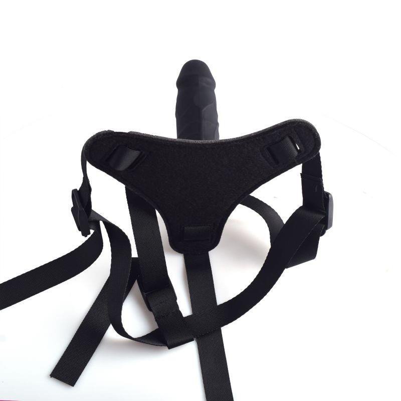 Regulowany strapon dildo na pasku sztuczny czarny penis 10 cm
