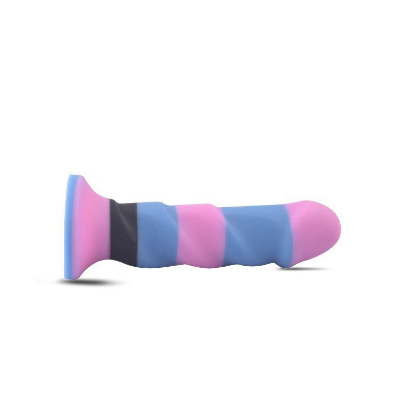 Kolorowe dildo z wypustkami w kształcie spirali na przyssawce