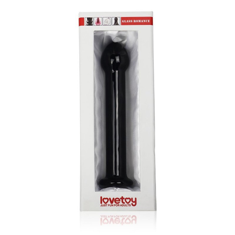 Szklane gładkie proste dildo czarne 16 cm