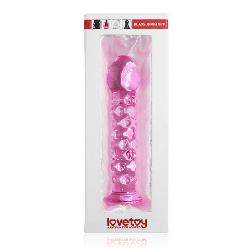 Szklane dildo z wypustkami różowe 17 cm