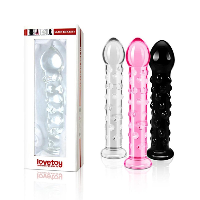 Szklane dildo z wypustkami różowe 17 cm