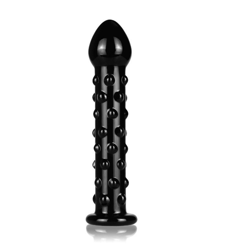 Szklane dildo z wypustkami czarne 17 cm