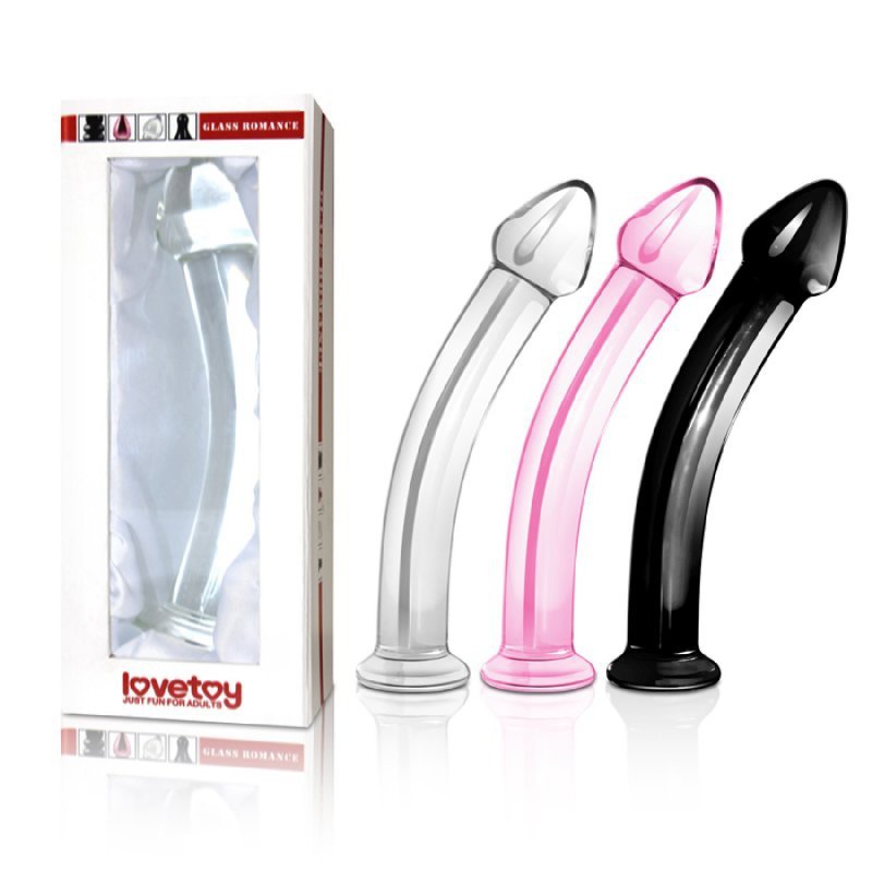 Szklane gładkie dildo zakrzywione różowe 17 cm