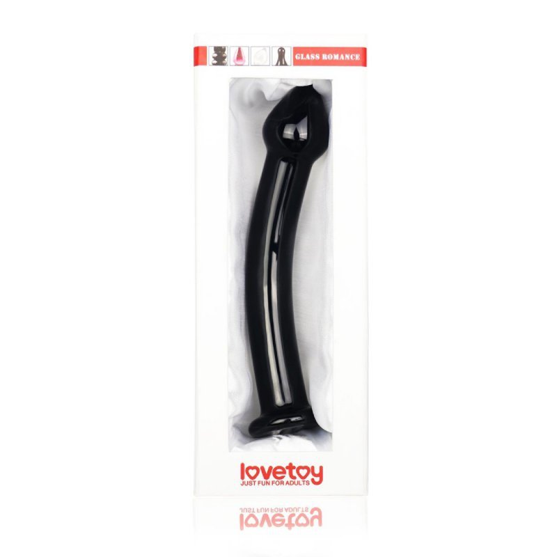 Szklane gładkie dildo zakrzywione czarne 17 cm