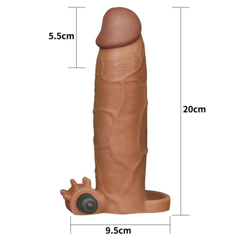 Przedłużka penisa Pleasure X Tender Vibrating Penis Sleeve Brown +7.5cm