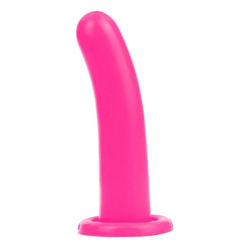 Gładkie zakrzywione dildo analne przyssawka różowe 14 cm