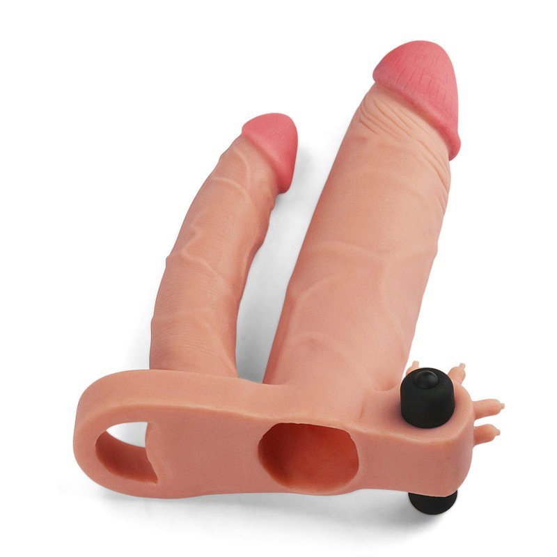 Cielista nakładka na penisa przedłużająca analne dildo z wibracją