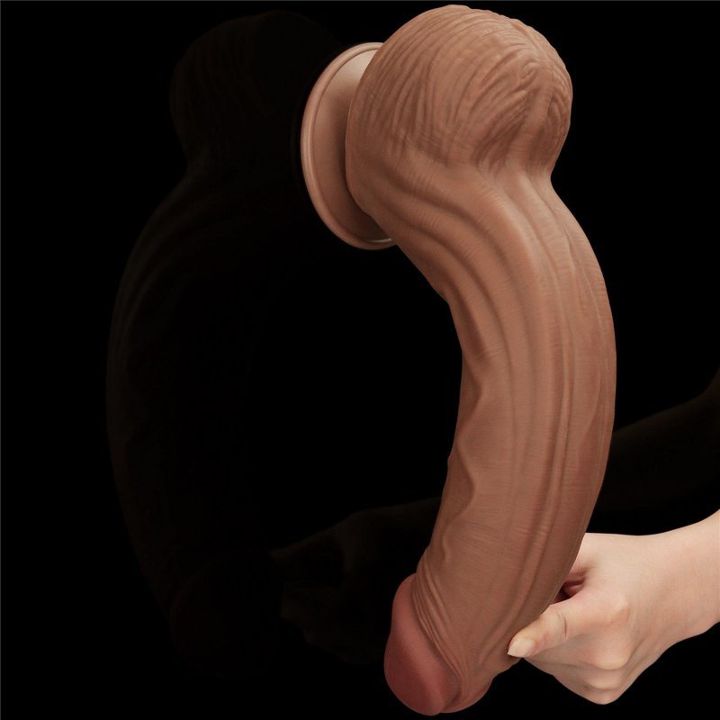 Dildo King size z ruchomą skórą Dual Layer Dong Brown 30cm