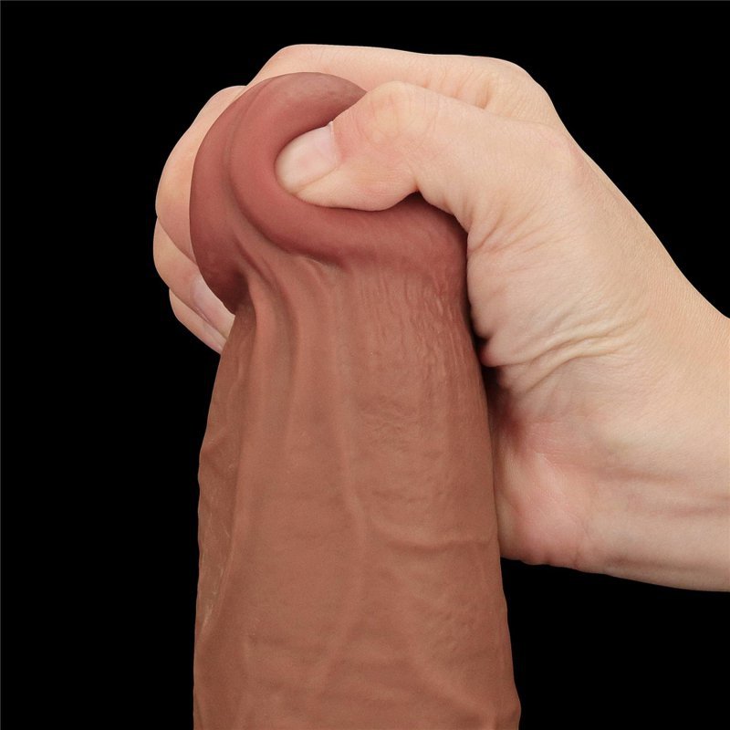 Dildo King size z ruchomą skórą Dual Layer Dong Brown 34cm