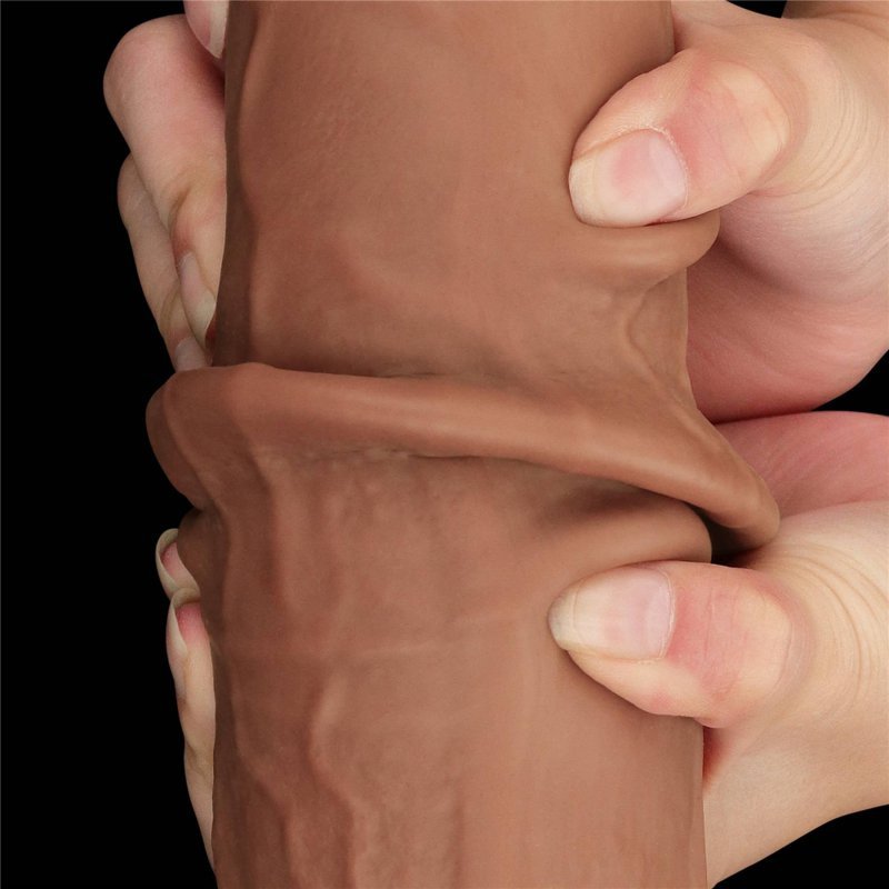 Dildo King size z ruchomą skórą Dual Layer Dong Brown 34cm