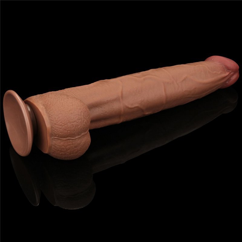 Dildo King size z ruchomą skórą Dual Layer Dong Brown 34cm