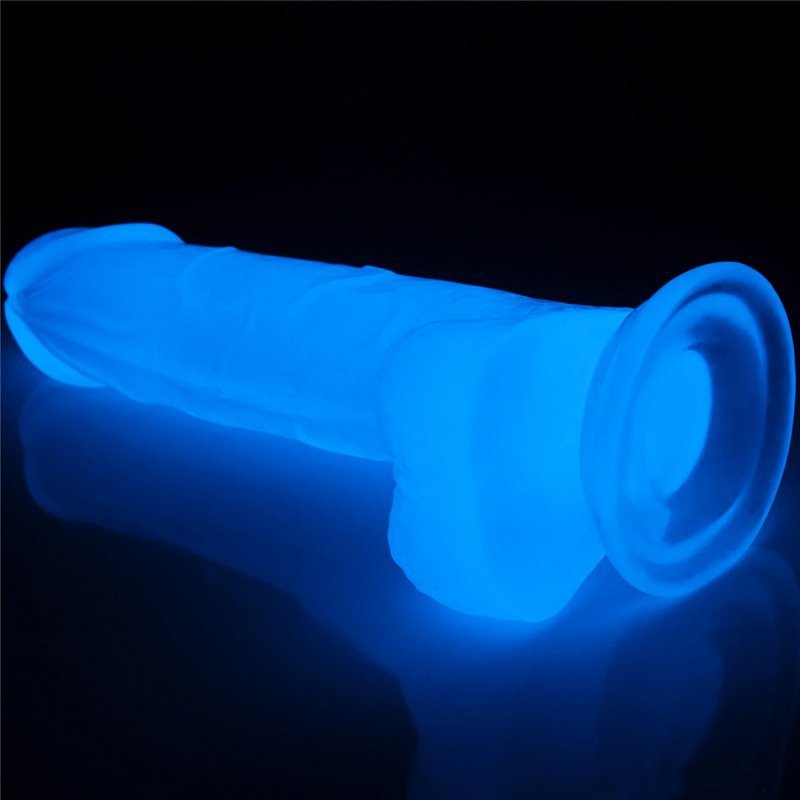 Świecący w ciemności dildo penis niebieski Lovetoy 19 cm