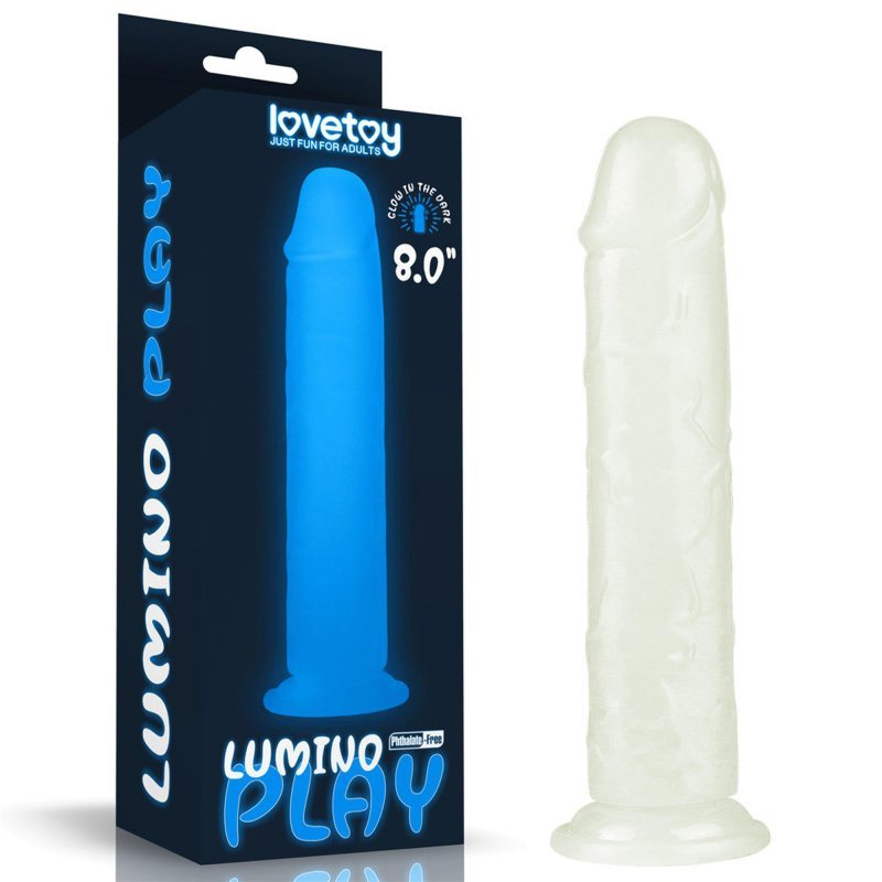 Świecący w ciemności dildo penis niebieski Lovetoy 20 cm