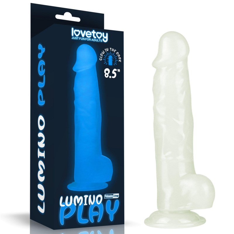 Świecący w ciemności dildo penis niebieski Lovetoy 21,5 cm