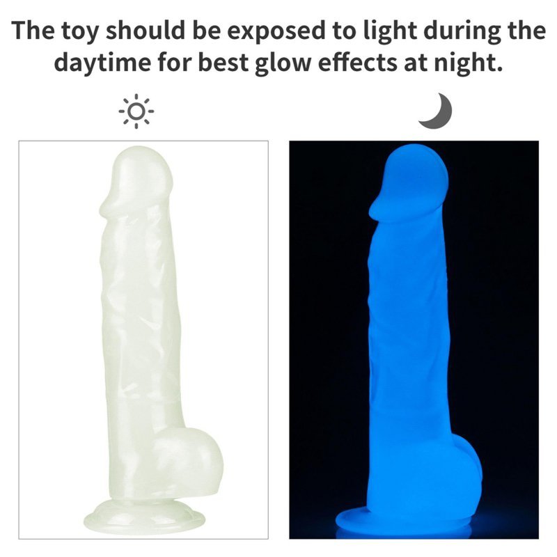 Świecący w ciemności dildo penis niebieski Lovetoy 21,5 cm