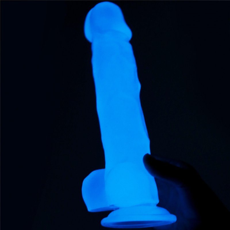 Świecący w ciemności dildo penis niebieski Lovetoy 21,5 cm