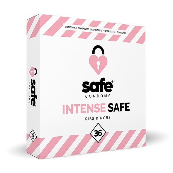 Prezerwatywy stymulujące z wypustkami Safe Condoms Intense Safe 36 sztuk