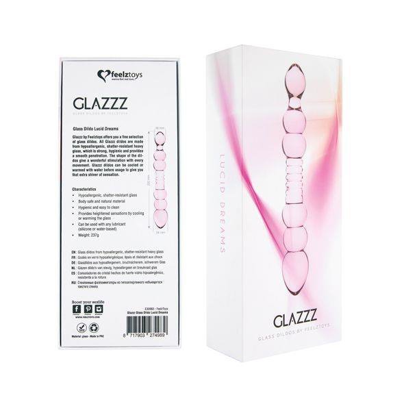 Szklane dwustronne dildo z grzbietami lesbijskie różowe 22 cm