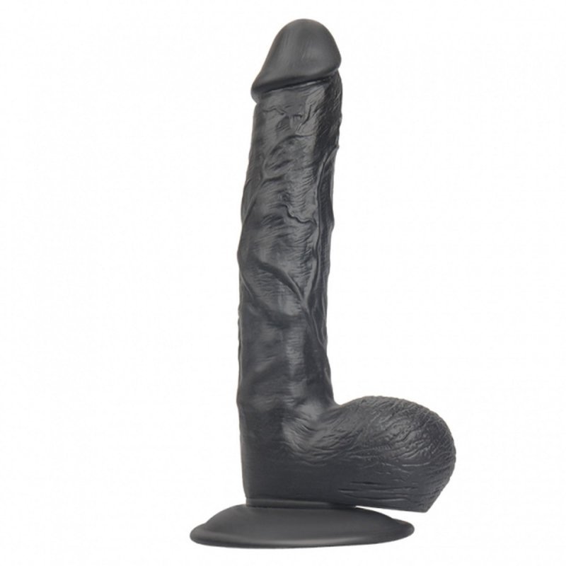 Realistyczne czarne dildo z jądrami przyssawka 23 cm
