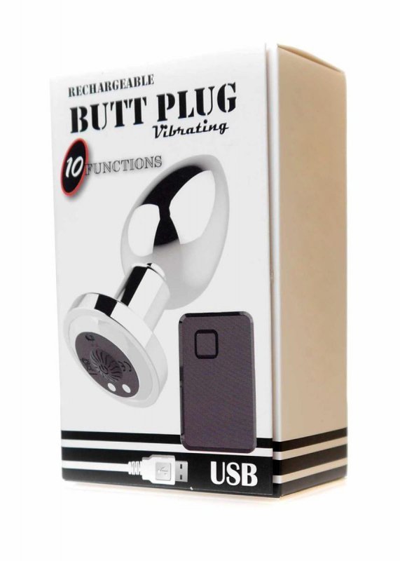 Stymulator rechargeable butt plug vibrator usb 10 functions - silver