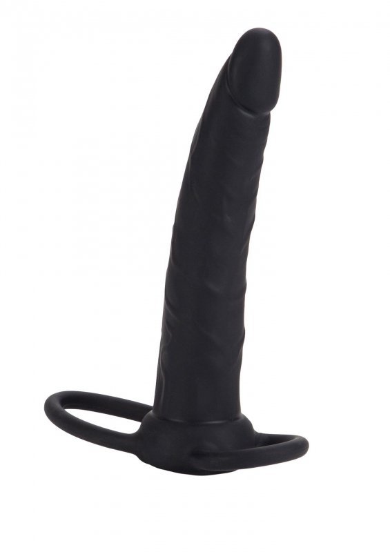 Strap-on nakładka na penisa czarne dildo analne z dwoma pierścieniami