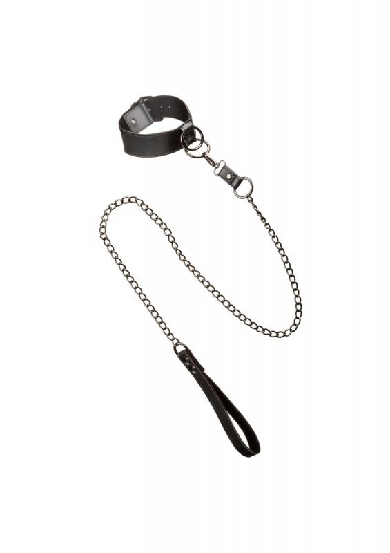 Obroża i smycz do BDSM Collar With Chain Leash Black