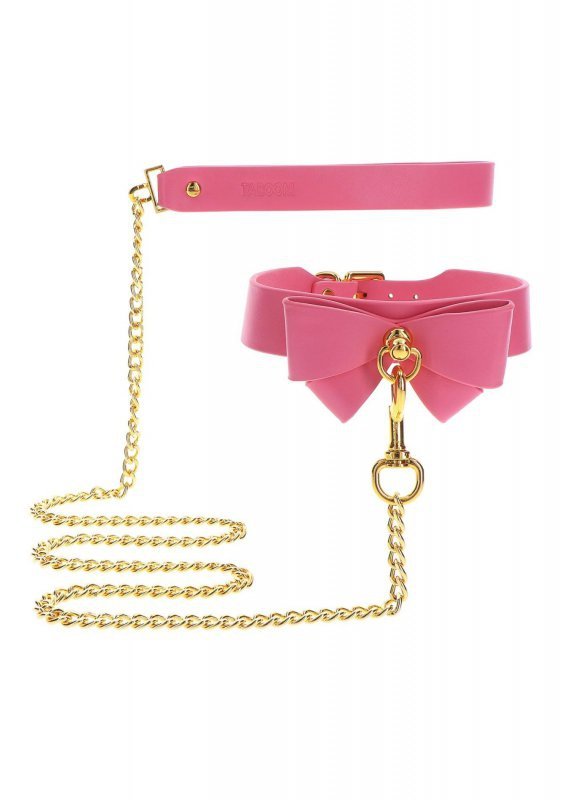Obroża z muszką damska + smycz Collar and Leash różowa