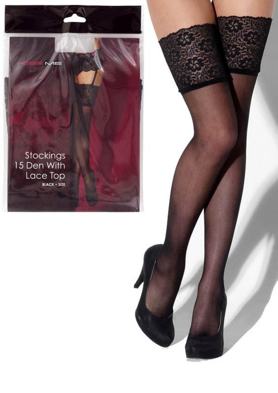 Seksowne pończochy czarne koronka S/M Kiss Me