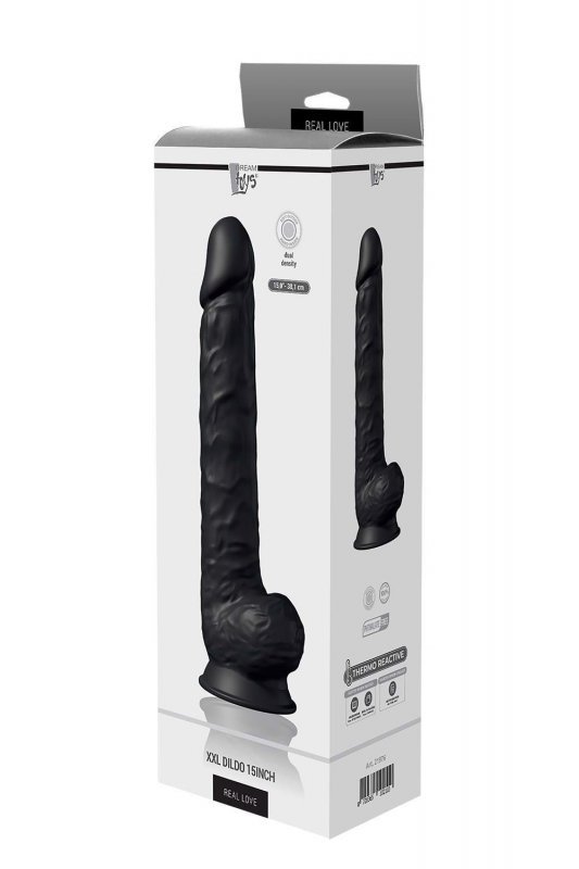 Naturalny penis dildo z przyssawką i jądrami czarny wielki XXXL 38 cm