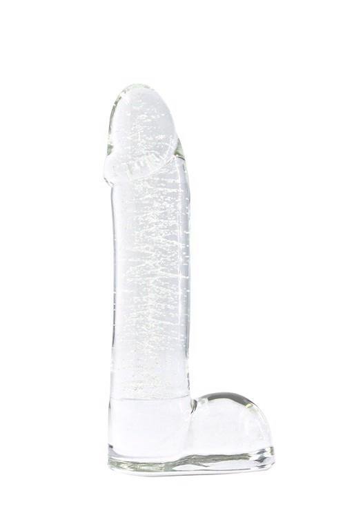Szklane dildo z jądrami 10 cm