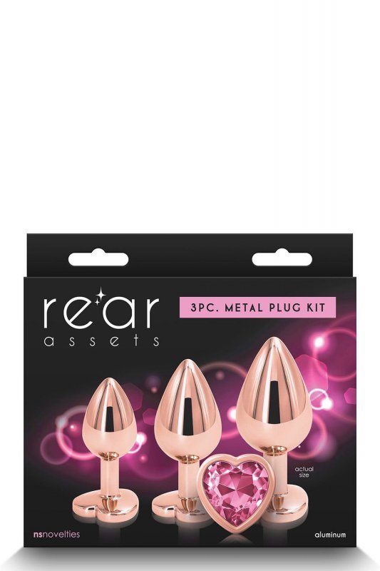 Zestaw korków analnych serce z kryształem rose gold zatyczka 3 szt