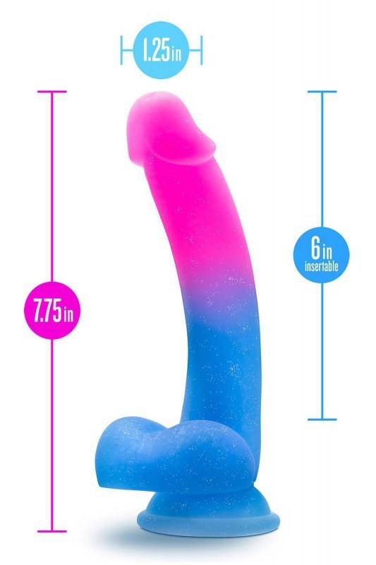 Różowo niebieski penis na przyssawce dildo 19 cm