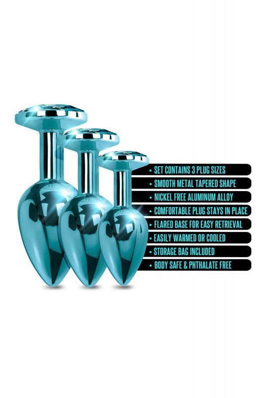 Nixie metal butt plug trainer set, blue metallic
