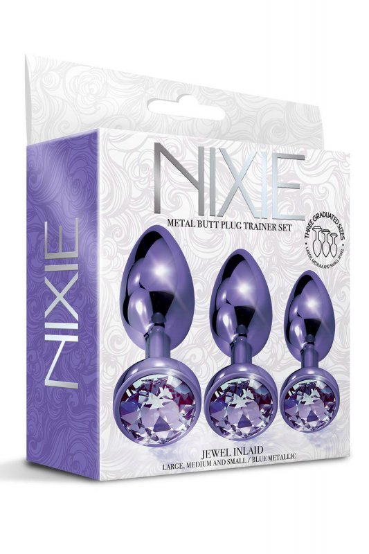 Nixie metal butt plug trainer set, purple metallic