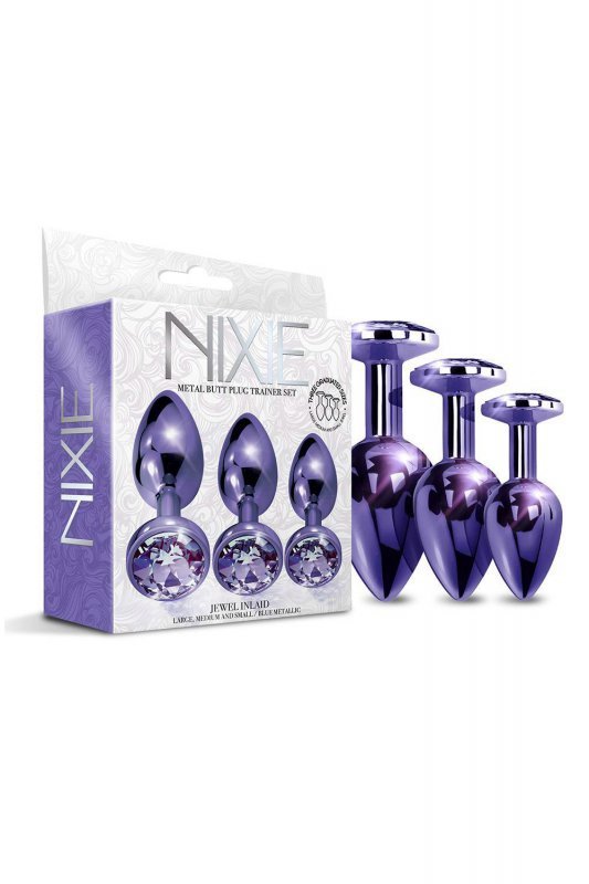 Nixie metal butt plug trainer set, purple metallic