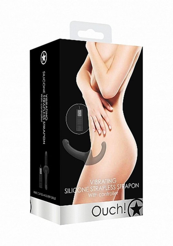Vibrating silicone strapless strapon - black